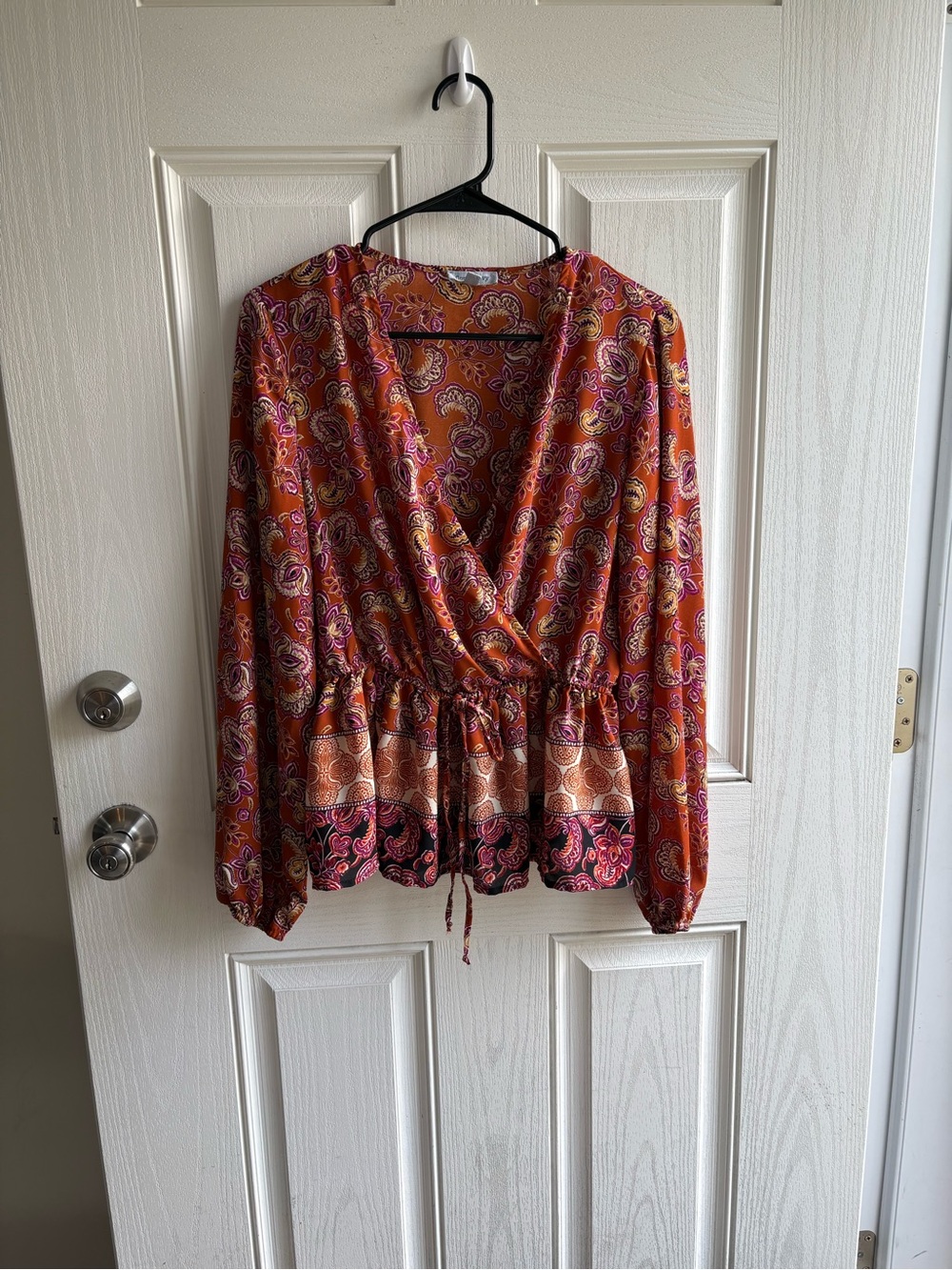 Floral & Ivy Paisley Faux Wrap Peplum Blouse Tie Waist Boho Top Medium